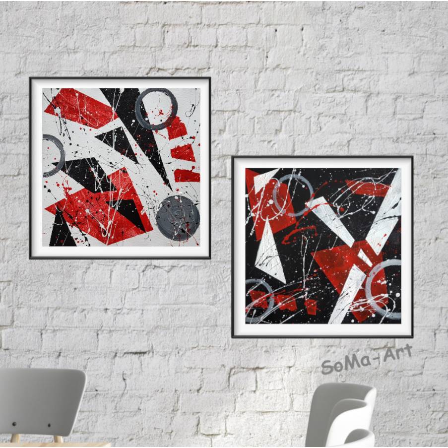 Rot Set Acrylbild in geometrischen im und mit Formen 2er