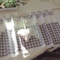 Scheibengardine, Vorhang mit Schlaufen, Weiß Grau im Landhaus Bild 1
