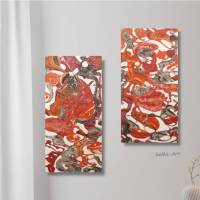 Acrylbild in Fluidtechnik im Duo auf Leinwand, intensives Orange und Rot, Wandbild, Wanddekoration, Kunst Bild 1