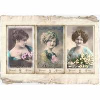 Tolles 3-er Postkarten / Grußkarten Set mit romantischen Vintage Motiven in Pastelltönen Bild 1
