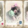 Tolles 3-er Postkarten / Grußkarten Set mit tollen -Mädchen mit Katze- Motiven, im Vintage Stil Bild 2