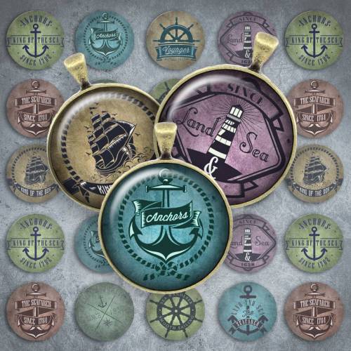 146 - Cabochon Vorlagen, 25mm 18mm 14mm 12mm, rund, Cabochon Motive, Bottle Cap images maritim Anker vintage