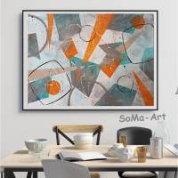 Acrylbild mit geometrischen Formen in Grün und Orange, ungerahmt, Kunst, Wandbild, moderne Malerei Bild 1