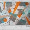 Acrylbild mit geometrischen Formen in Grün und Orange, ungerahmt, Kunst, Wandbild, moderne Malerei Bild 2