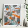 Acrylbild mit geometrischen Formen in Grün und Orange, ungerahmt, Kunst, Wandbild, moderne Malerei Bild 3