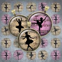 157 - Cabochon Vorlagen, 25mm 18mm 14mm 12mm, rund, Cabochon Motive, Bottle Cap images Ballerina Tanzen Tänzer Tänzerin Ballett Bild 1