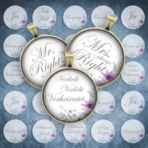 244 - Cabochon Vorlagen, 25mm 18mm 14mm 12mm, rund, Cabochon Motive, Bottle Cap images Hochzeit Mr Right Mrs Always Right