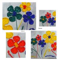 Acrylbild mit Dekosteinchen auf Leinwand, fröhliche Blumen in 4 bunten Farben, Wandbild, Wohnraumdekoration Bild 7