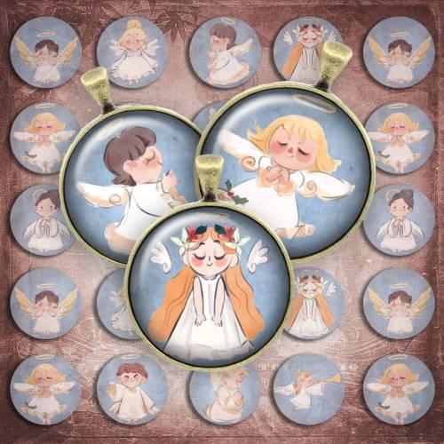 164 - Cabochon Vorlagen, 25mm 18mm 14mm 12mm, rund, Cabochon Motive, Bottle Cap images Engel Weihnachten