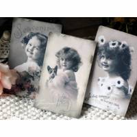 Tolles 3-er Postkarten / Grußkarten Set mit romantischen Vintage Mädchen Motiven Bild 1