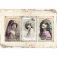 3 wunderschöne Grußkarten / Postkarten als Set, in feinem Vintage Stil und zarten Pastellfarben Bild 1
