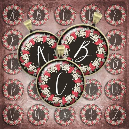 195 - Cabochon Vorlagen, 25mm 18mm 14mm 12mm, rund, Cabochon Motive, Bottle Cap images Buchstaben Alphabet Initialien