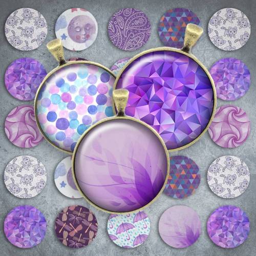 122 - Cabochon Vorlagen, 25mm 18mm 14mm 12mm, rund, Cabochon Motive, Bottle Cap images Lila Punkte polygon Blumen