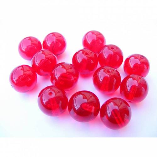 10 Glasperlen rund 12 mm rubinrot hell transparent 2. Wahl