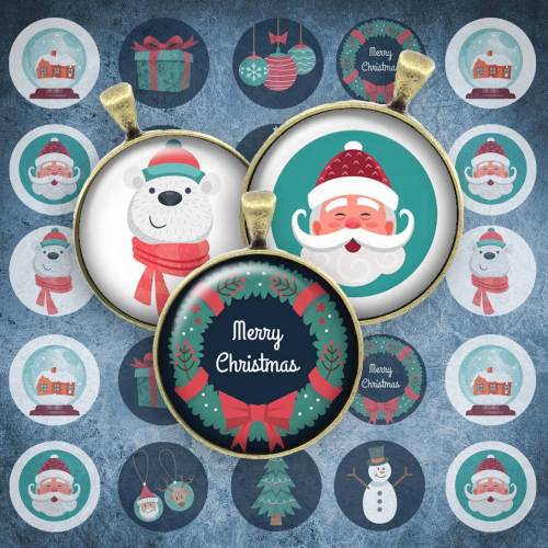 106 - Cabochon Vorlagen, 25mm 18mm 14mm 12mm, rund, Cabochon Motive, Bottle Cap images Weihnachten Weihnachtsmann