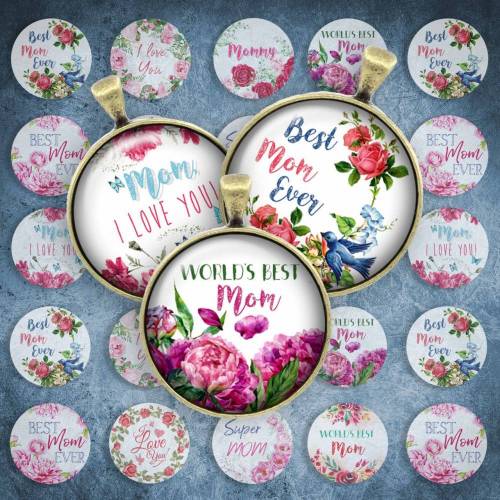 246 - Cabochon Vorlagen, 25mm 18mm 14mm 12mm, rund, Cabochon Motive, Bottle Cap images Muttertag Best Mom ever