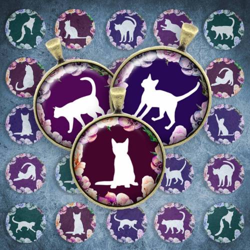 249 - Cabochon Vorlagen, 25mm 18mm 14mm 12mm, rund, Cabochon Motive, Bottle Cap images Katze floral