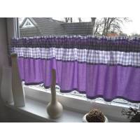 Scheibengardine Vorhang in Lavendel, Lila Karo mir Spitze Bild 1