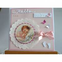 Glückwunschkarte, Geburtskarte zur Geburt/Taufe für ein Mädchenn in rosa/weiß Bild 1