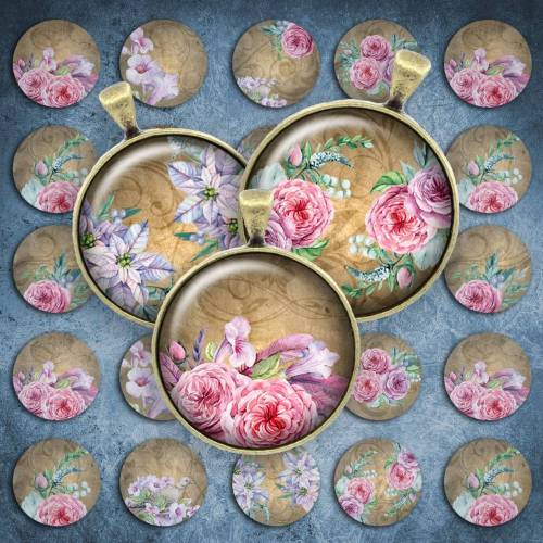 148 - Cabochon Vorlagen, 25mm 18mm 14mm 12mm, rund, Cabochon Motive, Bottle Cap images Shabby Chic Rosen vintage