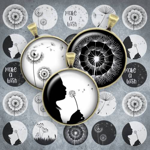 156 - Cabochon Vorlagen, 25mm 18mm 14mm 12mm, rund, Cabochon Motive, Bottle Cap images Pusteblume Make a wish