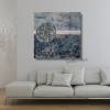 Acrylbild mit Struktur auf Leinwand, Blautöne mit silbernem Schriftzug und Dekosteinchen, Wandbild, Wandekoration,3D Bild 3