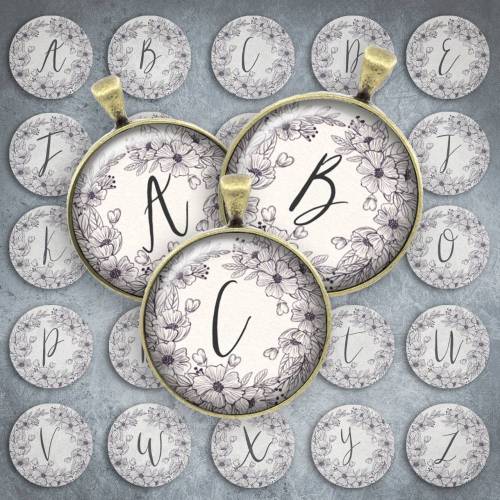 196 - Cabochon Vorlagen, 25mm 18mm 14mm 12mm, rund, Cabochon Motive, Bottle Cap images Alphabet Buchstaben Initialien