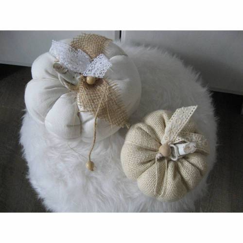 2er. Deko Kürbis aus Leinen,Jute  mit Klöppelspitze im Shabby