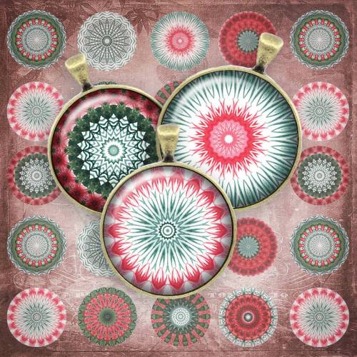 091 - Cabochon Vorlagen, 25mm 18mm 14mm 12mm, rund, Cabochon Motive, Bottle Cap images Mandala Kaleidoskop Mosaik