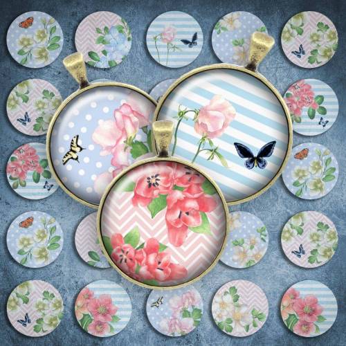 147 - Cabochon Vorlagen, 25mm 18mm 14mm 12mm, rund, Cabochon Motive, Bottle Cap images Blumen shabby chic