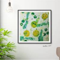 Bunte Acrylbilder in tollem Farbmix auf verschiedenen Grüntönen, Kleine Kunstwerke auf Künstlerpapier, Wandkunst, Malerei Modern Bild 1