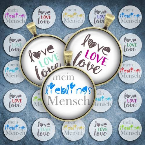 223 - Cabochon Vorlagen, 25mm 18mm 14mm 12mm, rund, Cabochon Motive, Bottle Cap images Lieblingsmensch Love