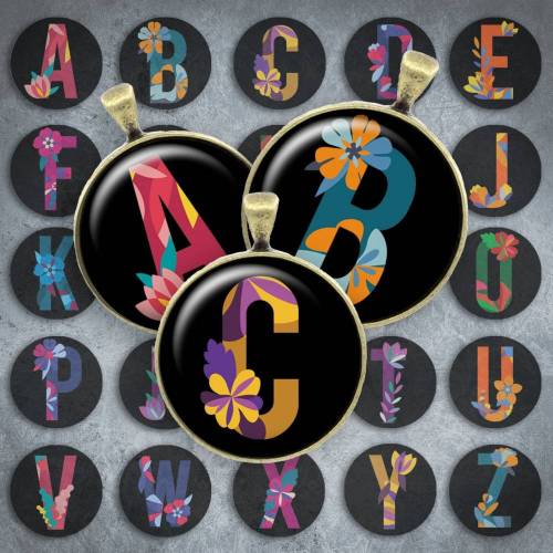 215 - Cabochon Vorlagen, 25mm 18mm 14mm 12mm, rund, Cabochon Motive, Bottle Cap images Buchstaben Alphabet ABC Initialien