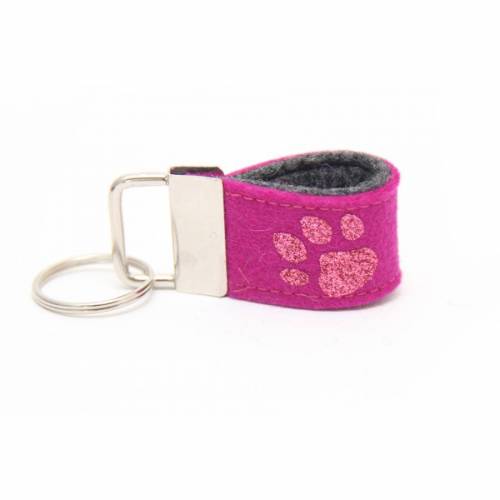 Mini Schlüsselanhänger Glitzer Pfote aus Wollfilz rosa / dunkelgrau