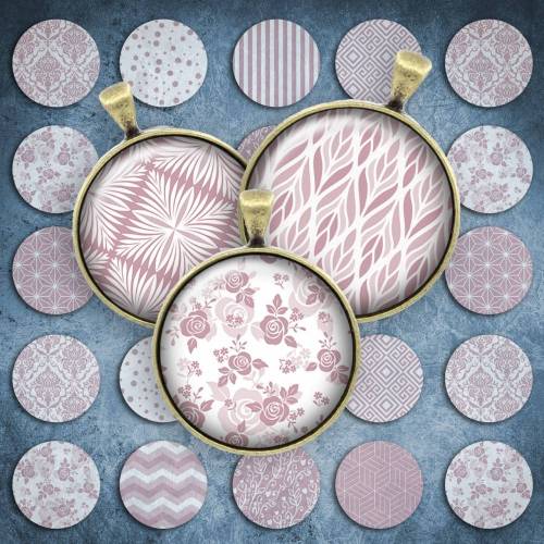 207 - Cabochon Vorlagen, 25mm 18mm 14mm 12mm, rund, Cabochon Motive, Bottle Cap images altrosa & weiß floral Blumen