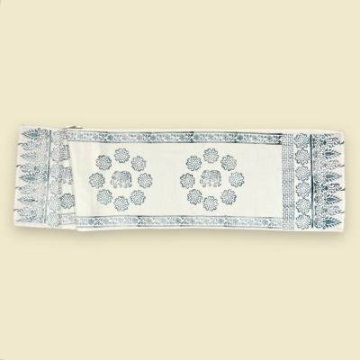 Tischläufer Baumwolle Indigo Blockdruck – Handgefertigt, 30x150 cm – Blau Weiß Boho Deko