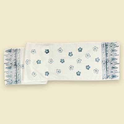 Tischläufer Baumwolle Indigo Blockdruck – Handgefertigt, 30x150 cm – Blau Weiß Boho Deko