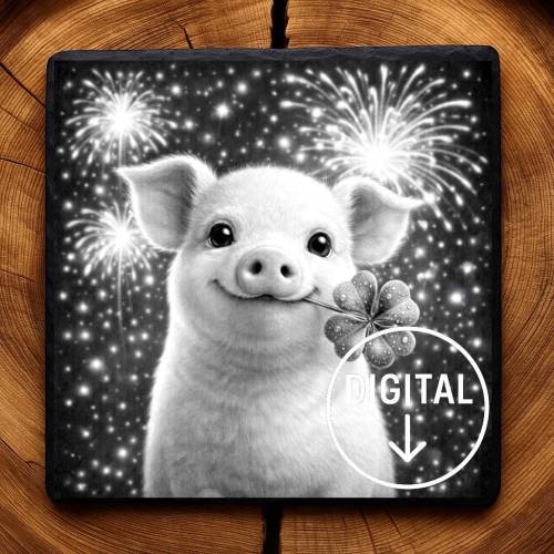 Laserdatei Glücksschwein Silvester/Party – Gravurdatei PNG für Schiefer & Holz | Bildgravur