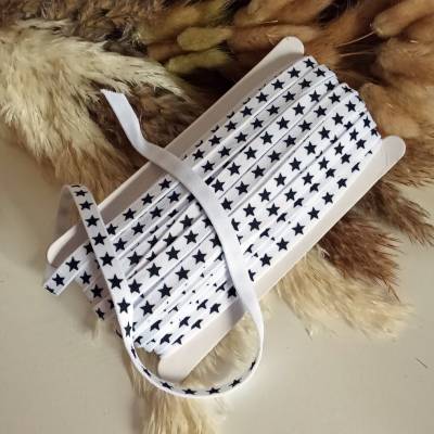 20 Meter Flachkordel, Kordel, flach, Sterne, 10 mm, weiß