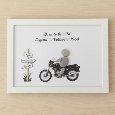 Natursteinbild für Biker BMW – Handgefertigtes Steinbild personalisierbar | STB-377