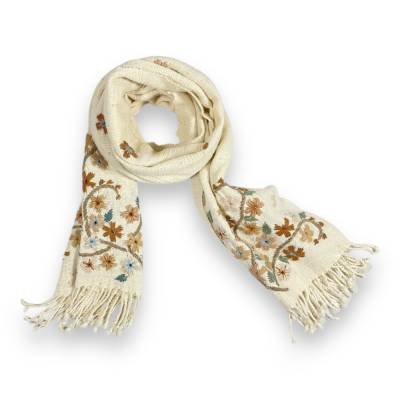 Bestickter Bio-Baumwollschal, handgewebt in Naturfarben – Ethisch & nachhaltig aus Thailand