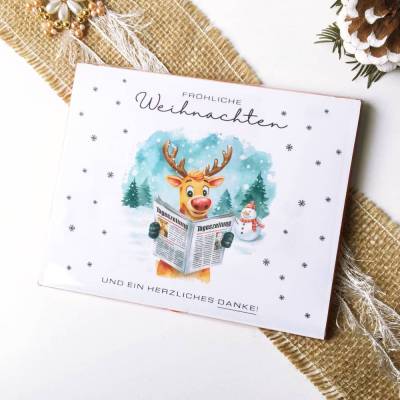 Druckvorlage Weihnachten Zeitungsausträger Dankeschön, Banderole Schokolade merci, Weihnachtsgruß Mitgebsel, PDF-Datei K