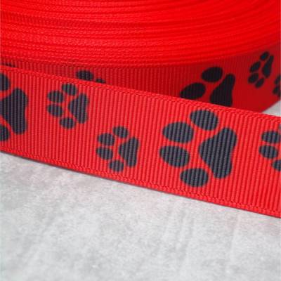 Ripsband Pfoten Motiv Rot Schwarz – 22 mm breit – Für Hunde & Katzen – Nähen & Basteln
