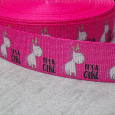 It’s a Girl Unicorn Ripsband pink – 22 mm | Ripsband zum Nähen & Basteln