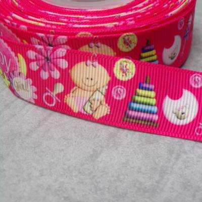 Ripsband 22 mm Baby Motiv Pink – Restbestand für Babydeko & Geschenke kaufen
