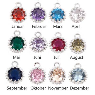 Geburtsstein Monatsstein Charms Anhänger aus Messing, versilbert