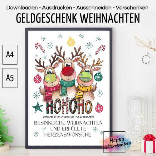 Geldgeschenk Weihnachten Kind, Weihnachtskarte, Last Minute Geld verschenken verpacken, PDF Ausdrucken
