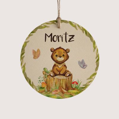 Personalisiertes Türschild *Waldtiere - Bär* mit Name für Kinder / Namensschild für Kinderzimmer aus Holz