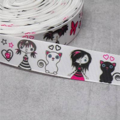 Gothic Girl mit Katze Ripsband – Emo Stil – 22 mm