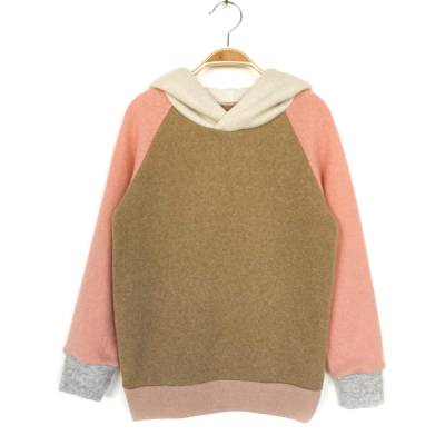 Kapuzenpullover aus 100% recyceltem Kaschmir in Größe 122/128 braun rosa weiß Upcycling Kaschmirpullover für Kinder